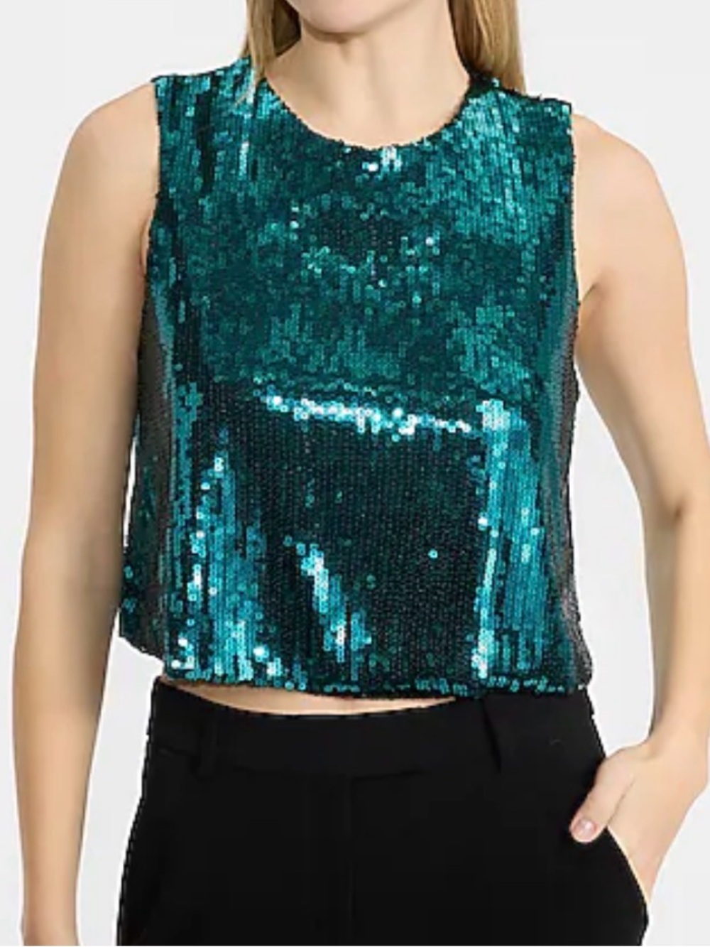 Express Teal Sequin Crop Tank Top **please read description**
